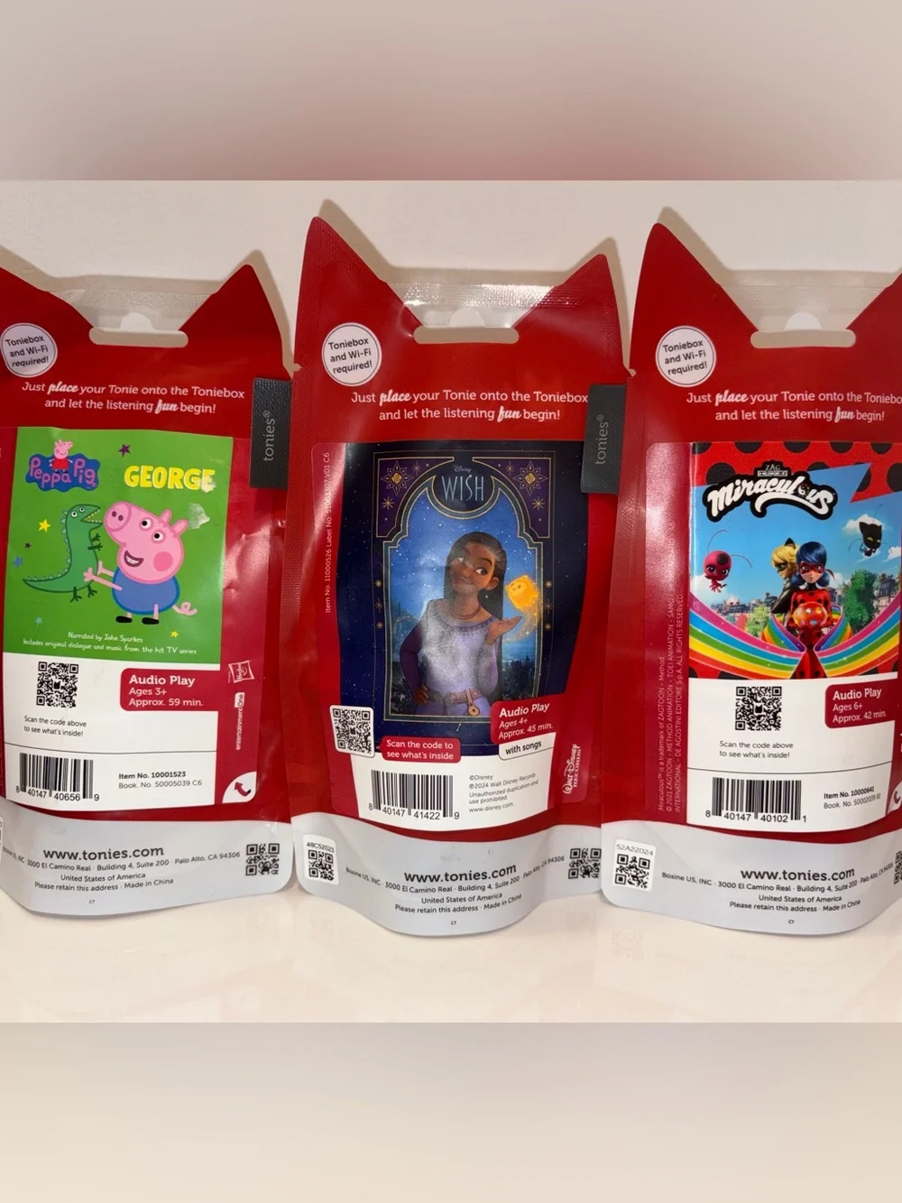 Tonies - Peppa Pig ,Disney’s WISH & Miraculous Cat Noir (3PC Bundle)